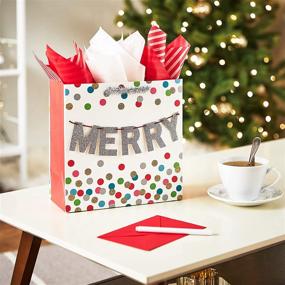 img 3 attached to 🎁 Hallmark Signature 10-inch Large Christmas Gift Bag with Tissue Paper - 'Merry' Banner (White, Silver Sparkle, Pink and Teal Polka Dots)