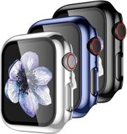 📱 премиум 3 пакета чехлов для apple watch 44 мм с встроенным стеклянным защитным экраном - улучшенная защита для моделей series 6, se, 5, 4 - прочный чехол для iwatch для женщин и мужчин, черный море-синий серебряный логотип