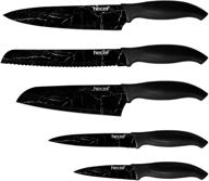 🔪 hecef marble pattern kitchen knife set - 5 stainless steel blades with ergonomic handle - includes santoku, chef, bread, utility and paring knife logo