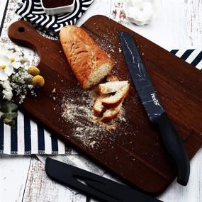 img 3 attached to 🔪 hecef Marble Pattern Kitchen Knife Set - 5 Stainless Steel Blades with Ergonomic Handle - Includes Santoku, Chef, Bread, Utility and Paring Knife