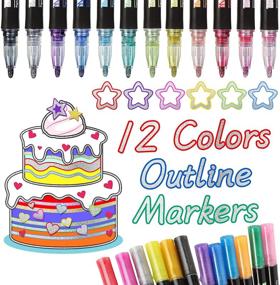 img 1 attached to ✒️ Super Squiggles Outline Metallic Markers: 12 Color Double Line Highlighter Set for Illustration, Coloring, Sketching, Card Making, DIY Photo Albums, Scrapbook Crafts - Magic Markers Glitter Shimmer Pens