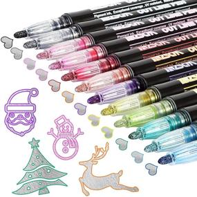 img 3 attached to ✒️ Super Squiggles Outline Metallic Markers: 12 Color Double Line Highlighter Set for Illustration, Coloring, Sketching, Card Making, DIY Photo Albums, Scrapbook Crafts - Magic Markers Glitter Shimmer Pens