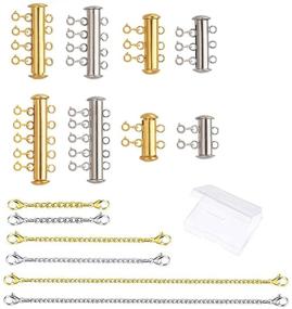 img 4 attached to Set of 4 Multi-Strand Sliding Clasp Lock Necklace Connectors with Tube 📿 Spacer Clasps for Layered Jewelry, including Necklace Bracelet Chain Extenders (14pcs, Gold and Silver)