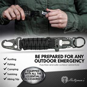 img 1 attached to Multi-Functional Paracord Keychain with Carabiner - Ideal for Camping, Fishing, Hunting & Outdoor Emergencies. Includes Paracord, Emergency Whistle, Flint Rod, Cutting Tool & Key Ring