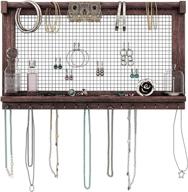 vintage rustic jewelry organizer – wall mounted holder with detachable bracelet rod, shelf, and 16 hooks – ideal for earrings, necklaces, and bracelets – torched brown jewelry display логотип