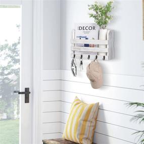 img 3 attached to Snughome Rustic White Wooden Key and Mail Holder - Wall Mounted 🏡 Organizer with 5 Hooks, Decorative Mail Sorter for Entryway, Hallway, Kitchen, Living Room