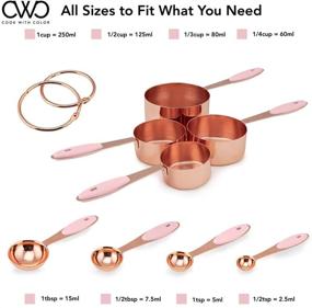 img 3 attached to 🥄 Cook with Color 8 Piece Copper Measuring Cups and Measuring Spoon Set - Stainless Steel with Silicone Handles, Nesting Liquid Measuring Cup Set or Dry Measuring Cups Set (Pink)