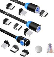 🔌 3 пакет магнитный зарядный кабель micro usb type c iproduct - универсальный зарядный кабель для телефона с led, плетеный нейлоновый кабель для samsung, huawei, sony i-products и др. - совместим с s6, s7, s8, s10, a50, a20e, p9, p20 логотип