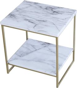 img 3 attached to 🔲 White Marble Print Side Table with Gold Metal Frame by Roomfitters - Ideal for Living Room and Bedroom