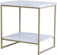 🔲 white marble print side table with gold metal frame by roomfitters - ideal for living room and bedroom логотип