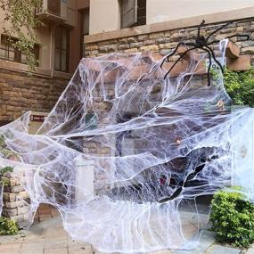 img 4 attached to 🕸️ Halloween Spider Webs Decorations - 1500 sqft with 40 Extra Fake Spiders (2 pack), Stretchy Spider Web for Indoor and Outdoor, Cobweb with Filament Fiber Spider Web Fabric, Scary Halloween Decor