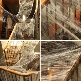 img 1 attached to 🕸️ Halloween Spider Webs Decorations - 1500 sqft with 40 Extra Fake Spiders (2 pack), Stretchy Spider Web for Indoor and Outdoor, Cobweb with Filament Fiber Spider Web Fabric, Scary Halloween Decor