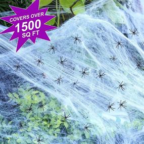 img 3 attached to 🕸️ Halloween Spider Webs Decorations - 1500 sqft with 40 Extra Fake Spiders (2 pack), Stretchy Spider Web for Indoor and Outdoor, Cobweb with Filament Fiber Spider Web Fabric, Scary Halloween Decor