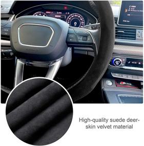 img 3 attached to 🚗 Carodi Car Suede Steering Wheel Cover - Non-Slip, Universal Fit for 15-inch Cars - Premium Leather Interior Fitting