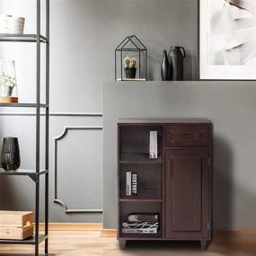 img 2 attached to 🏺 Elegant Home Fashions Catalina Freestanding Cabinet- Wooden Storage Organizer for Bathroom, Kitchen- 3 Open Shelves, 1 Drawer, 1 Door- Espresso