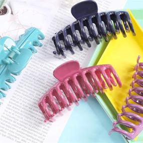 img 2 attached to 🌈 IVARYSS Cute Large Hair Claw Clip - 4 Inch Big Hold Hair Jaw Clips for Long Thick Hair - Nonslip Strong Hinges and Jumbo Teeth Banana Clip for Women and Girls Accessories - 4 PCS (Multi-colored A)