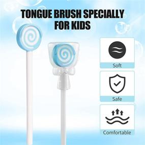 img 1 attached to 🍭 Y-Kelin Kids Multi-Color Lollipop Tongue Scraper Set - Soft Silicone Tongue Brush with Smiley Cover - Reduce Bad Breath in Children (4 PACK)