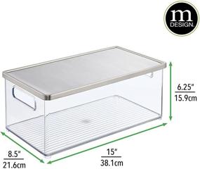 img 1 attached to 📦 mDesign Plastic Stackable Kitchen Pantry Cabinet, Refrigerator, Freezer Food Storage Bin Box - 2 Pack, Clear/Steel Lid