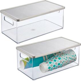 img 4 attached to 📦 mDesign Plastic Stackable Kitchen Pantry Cabinet, Refrigerator, Freezer Food Storage Bin Box - 2 Pack, Clear/Steel Lid