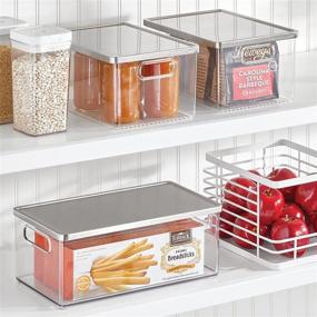 img 2 attached to 📦 mDesign Plastic Stackable Kitchen Pantry Cabinet, Refrigerator, Freezer Food Storage Bin Box - 2 Pack, Clear/Steel Lid