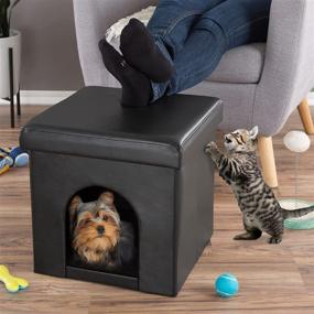 img 1 attached to 🐾 Collapsible Pet House Ottoman Collection - Versatile Multipurpose Cube Bed and Footrest for Small Dogs or Cats with Cushion Top and Interior Pillow: PETMAKER