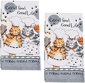 img 2 attached to 😺 Kay Dee Happy Cat Kitchen Towel Set: Soft Terrycloth Towels, Grey, 2-Pack