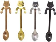 🐱 honbay set of 4 stainless steel mini cat spoons for tea, coffee, dessert, sugar, ice cream, etc (11.5cm/4.5inch) logo