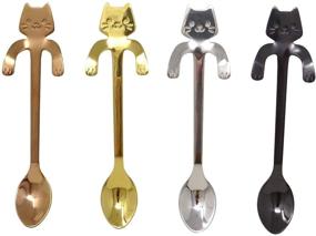 img 4 attached to 🐱 Honbay Set of 4 Stainless Steel Mini Cat Spoons for Tea, Coffee, Dessert, Sugar, Ice Cream, etc (11.5cm/4.5inch)