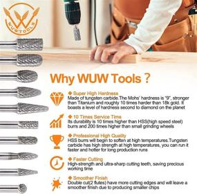img 2 attached to 🛠️ WUWTOOLS Tungsten Carbide Rotary Burrs Set - High-performance Rotary Tool Kit for Precise Carving, Polishing, and Cutting Metal, Wood, Glass, Plastic, Stone - 10PCS Double Cut Burrs with 1/4 Shank - Ideal Die Grinder Drill Accessories