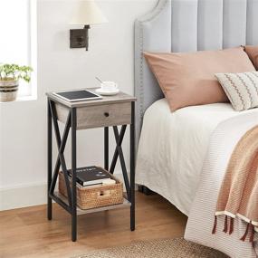 img 1 attached to Industrial Greige and Black VASAGLE VINCYER Nightstand with Drawer and Storage Shelf - Stylish Side Table, End Table, Tall Nightstand - ULET501B02