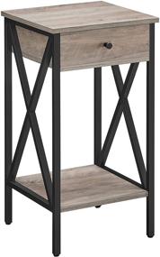 img 2 attached to Industrial Greige and Black VASAGLE VINCYER Nightstand with Drawer and Storage Shelf - Stylish Side Table, End Table, Tall Nightstand - ULET501B02