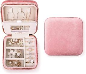 img 4 attached to 👝 Chic and Compact Velvet Travel Jewelry Box for Women - Stylish Portable Plush Case with Zipper - Convenient Earring Organizer Box with Mirror - Versatile Mini Jewelry Storage for Necklaces, Bracelets, Earrings, and Rings