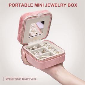 img 2 attached to 👝 Chic and Compact Velvet Travel Jewelry Box for Women - Stylish Portable Plush Case with Zipper - Convenient Earring Organizer Box with Mirror - Versatile Mini Jewelry Storage for Necklaces, Bracelets, Earrings, and Rings