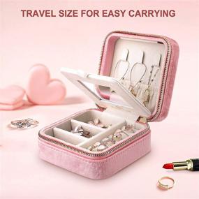 img 3 attached to 👝 Chic and Compact Velvet Travel Jewelry Box for Women - Stylish Portable Plush Case with Zipper - Convenient Earring Organizer Box with Mirror - Versatile Mini Jewelry Storage for Necklaces, Bracelets, Earrings, and Rings