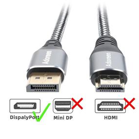 img 3 attached to 🔌 Висококачественный кабель DisplayPort 4K: 20 футов, Adoreen DP to DP 1.2 (1.5 до 50 футов) - 4K@60Гц, 2K@144Гц, 1080p@240Гц@165Гц, оплетенный кабель Display Port для 3D, ноутбуков, ПК ТВ, игровых мониторов - в комплекте 5 липучек (6,1 м)