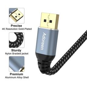 img 1 attached to 🔌 Висококачественный кабель DisplayPort 4K: 20 футов, Adoreen DP to DP 1.2 (1.5 до 50 футов) - 4K@60Гц, 2K@144Гц, 1080p@240Гц@165Гц, оплетенный кабель Display Port для 3D, ноутбуков, ПК ТВ, игровых мониторов - в комплекте 5 липучек (6,1 м)