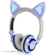 🐱 white foldable cat stereo kids headphones with adjustable size, led lights for kids, teens, and adults - compatible with ipad, tablet, pc, mobile phone, mp3 player logo