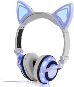 img 4 attached to 🐱 White Foldable Cat Stereo Kids Headphones with Adjustable Size, LED Lights for Kids, Teens, and Adults - Compatible with iPad, Tablet, PC, Mobile Phone, MP3 Player
