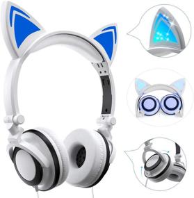 img 3 attached to 🐱 White Foldable Cat Stereo Kids Headphones with Adjustable Size, LED Lights for Kids, Teens, and Adults - Compatible with iPad, Tablet, PC, Mobile Phone, MP3 Player