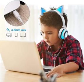 img 1 attached to 🐱 White Foldable Cat Stereo Kids Headphones with Adjustable Size, LED Lights for Kids, Teens, and Adults - Compatible with iPad, Tablet, PC, Mobile Phone, MP3 Player