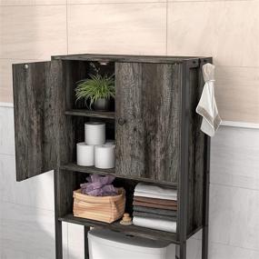 img 1 attached to 🚽 Gray Brown Freestanding Toilet Storage Cabinet Rack with Hooks - Ecoprsio Bathroom Organizer Shelf for Over-The-Toilet Space Saving