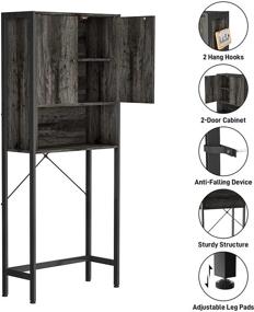 img 3 attached to 🚽 Gray Brown Freestanding Toilet Storage Cabinet Rack with Hooks - Ecoprsio Bathroom Organizer Shelf for Over-The-Toilet Space Saving