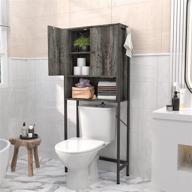 🚽 gray brown freestanding toilet storage cabinet rack with hooks - ecoprsio bathroom organizer shelf for over-the-toilet space saving логотип