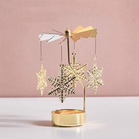 img 1 attached to 🎠 Holibanna Rotating Candlestick Christmas Carousel: Spinning Tea Light Gold Candle Holder - Snowflake Gold Design
