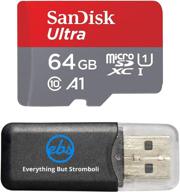 📸 sandisk ultra 64gb microsdxc memory card with lg g4 smartphone compatibility - high-speed recording (uhs-1 class 10 certified 48mb/sec) & everything but stromboli (tm) microsd memory card reader logo