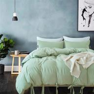 🌿 modern sage green duvet cover set: mukka queen size, bowknot bedding with bow tie style, washed microfiber, 3-piece logo