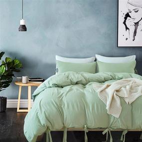 img 4 attached to 🌿 Modern Sage Green Duvet Cover Set: MUKKA Queen Size, Bowknot Bedding with Bow Tie Style, Washed Microfiber, 3-Piece