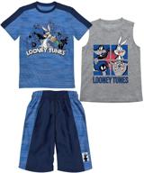 🌈 boys looney tunes warner brothers 3-piece t-shirt tank top short set: comfortable and stylish apparel for kids! logo