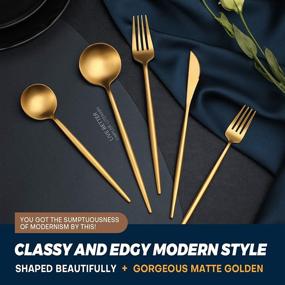 img 1 attached to 🍴 Exquisite 20-Piece Luxury Matte Gold Silverware Set: Premium 18/8 Stainless Steel Flatware Sets for 4, Dishwasher Safe