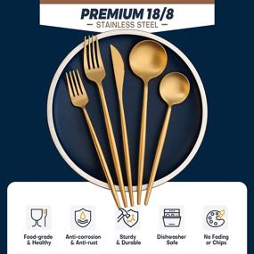 img 2 attached to 🍴 Exquisite 20-Piece Luxury Matte Gold Silverware Set: Premium 18/8 Stainless Steel Flatware Sets for 4, Dishwasher Safe